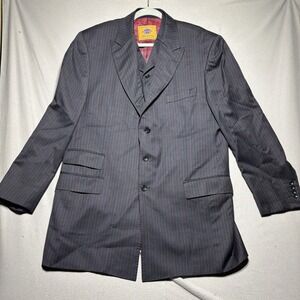 Masteloni Jacket & Vest Black‎ Super 130s 100% Wool Pinstripe Double Pocket 44R